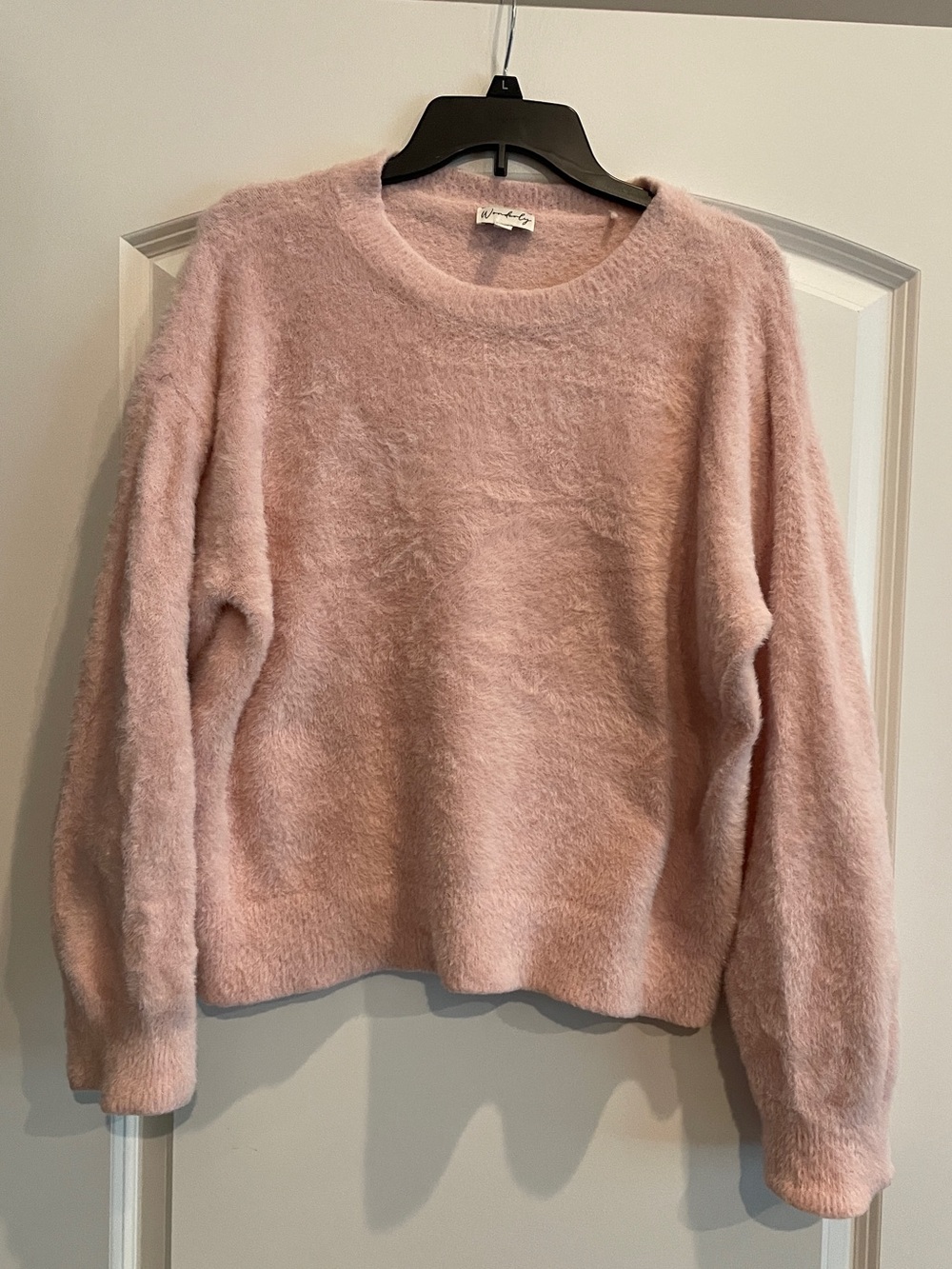 Wonderly Blush Pink Fuzzy Crewneck Sweater: Large